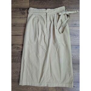 SEA New York Beige Cotton Pleated Wrap Midi Skirt Size 6‎ Tie Waist